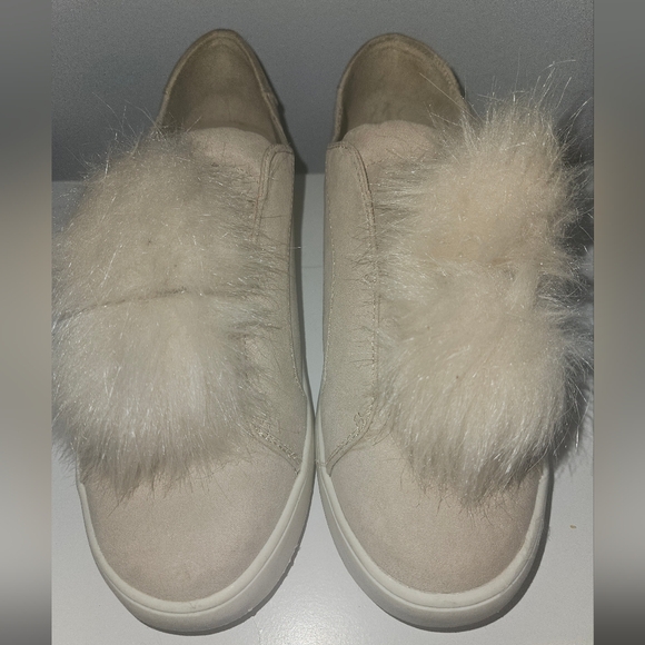 Beige Platform Slip-Ons with Pom Poms - Size 9.5 - Picture 1 of 8